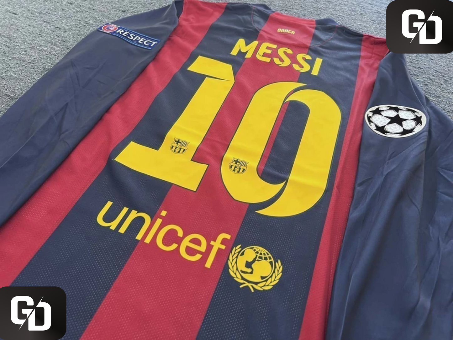 Barcelona Home Retro 2015 Long Sleeves #10 Messi - UEFA Champions League final (vs Juventus)