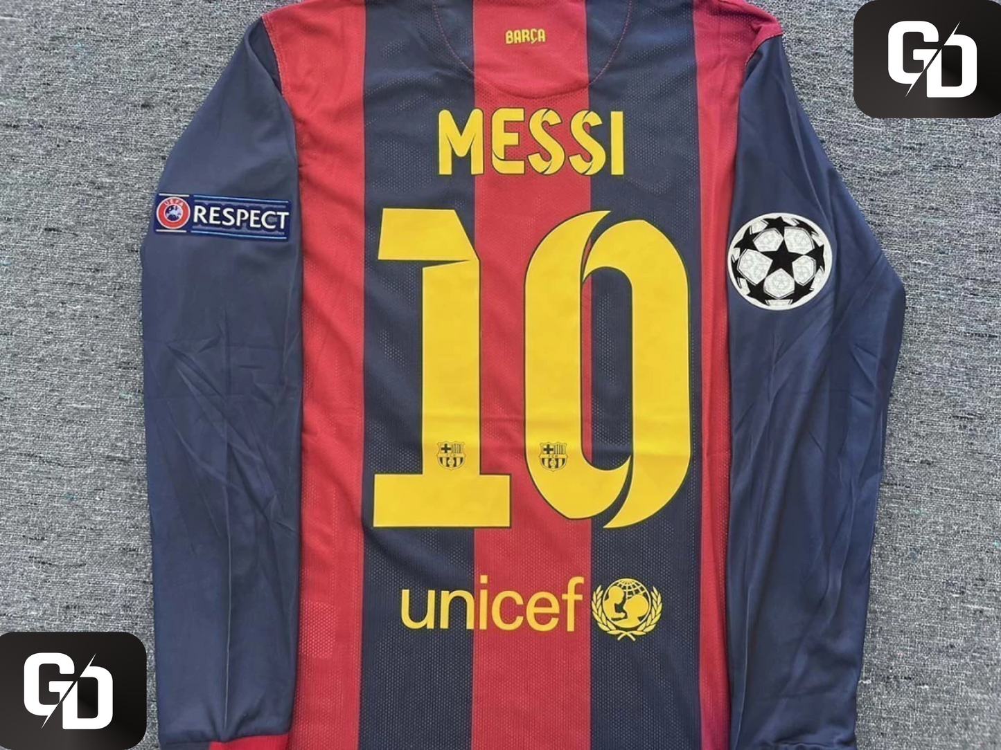 Barcelona Home Retro 2015 Long Sleeves #10 Messi - UEFA Champions League final (vs Juventus)