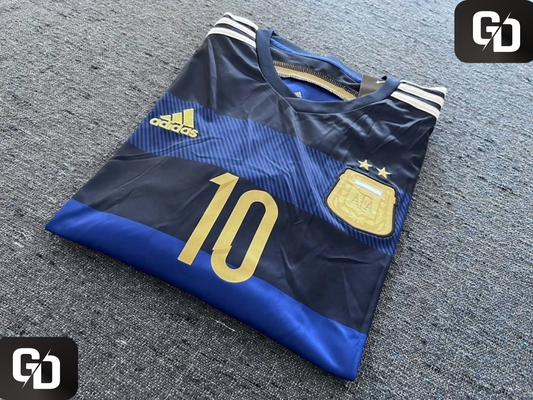 Argentina Away Retro 2014 Long Sleeves . #10 Messi. Brazil 2014 World Cup Patch